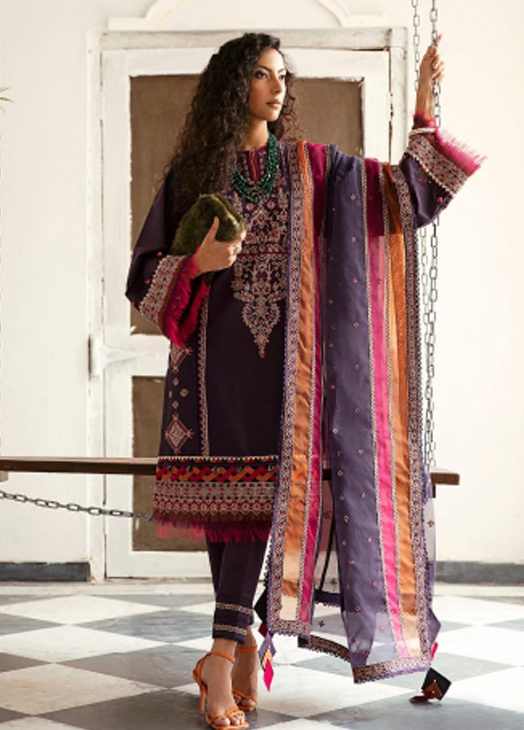 Iris By Jazmin Embroidered Lawn Suits Unstitched 3 Piece JZ23IL D-07 Alpenrose - Eid Collection