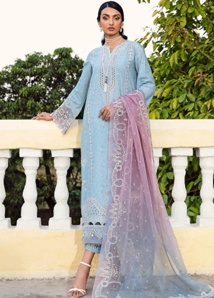 Iris By Jazmin Embroidered Lawn Suits Unstitched 3 Piece JZ23IL D-08 Powder Blue - Eid Collection