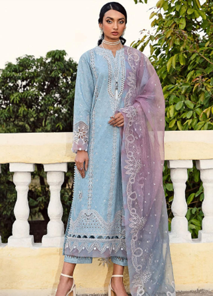 Iris By Jazmin Embroidered Lawn Suits Unstitched 3 Piece JZ23IL D-08 Powder Blue - Eid Collection