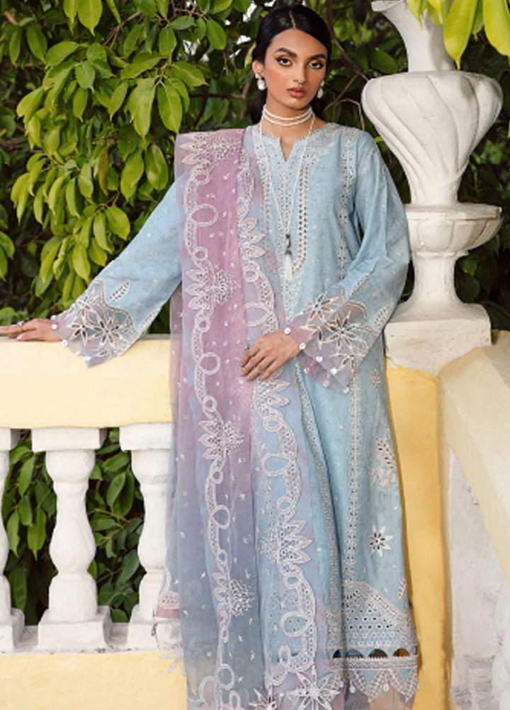 Iris By Jazmin Embroidered Lawn Suits Unstitched 3 Piece JZ23IL D-08 Powder Blue - Eid Collection