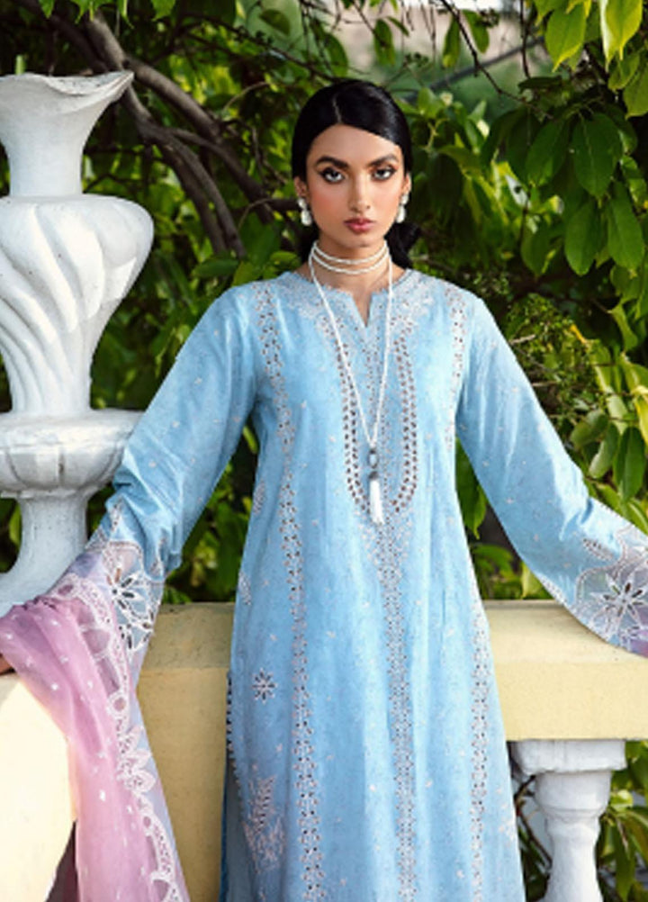 Iris By Jazmin Embroidered Lawn Suits Unstitched 3 Piece JZ23IL D-08 Powder Blue - Eid Collection