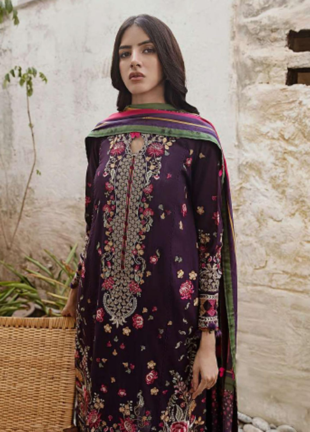 Iris By Jazmin Embroidered Slub Suits Unstitched 3 Piece JZ23IFW D-01 - Winter Collection