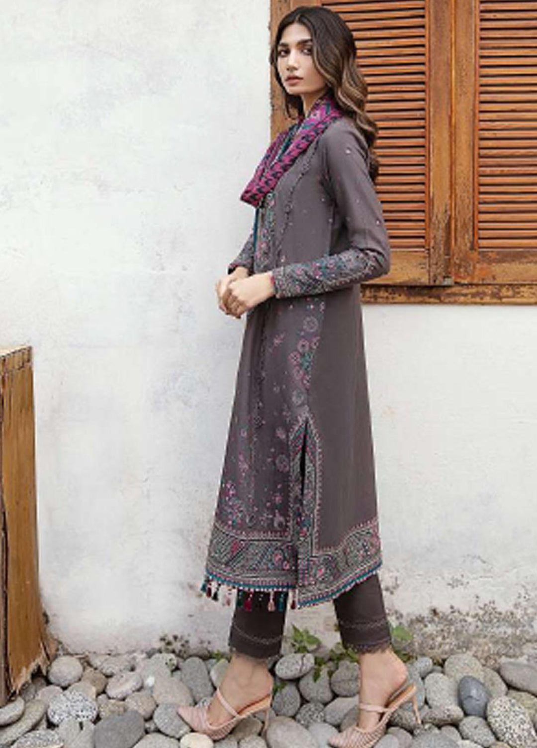 Iris By Jazmin Embroidered Slub Suits Unstitched 3 Piece JZ23IFW D-07 - Winter Collection