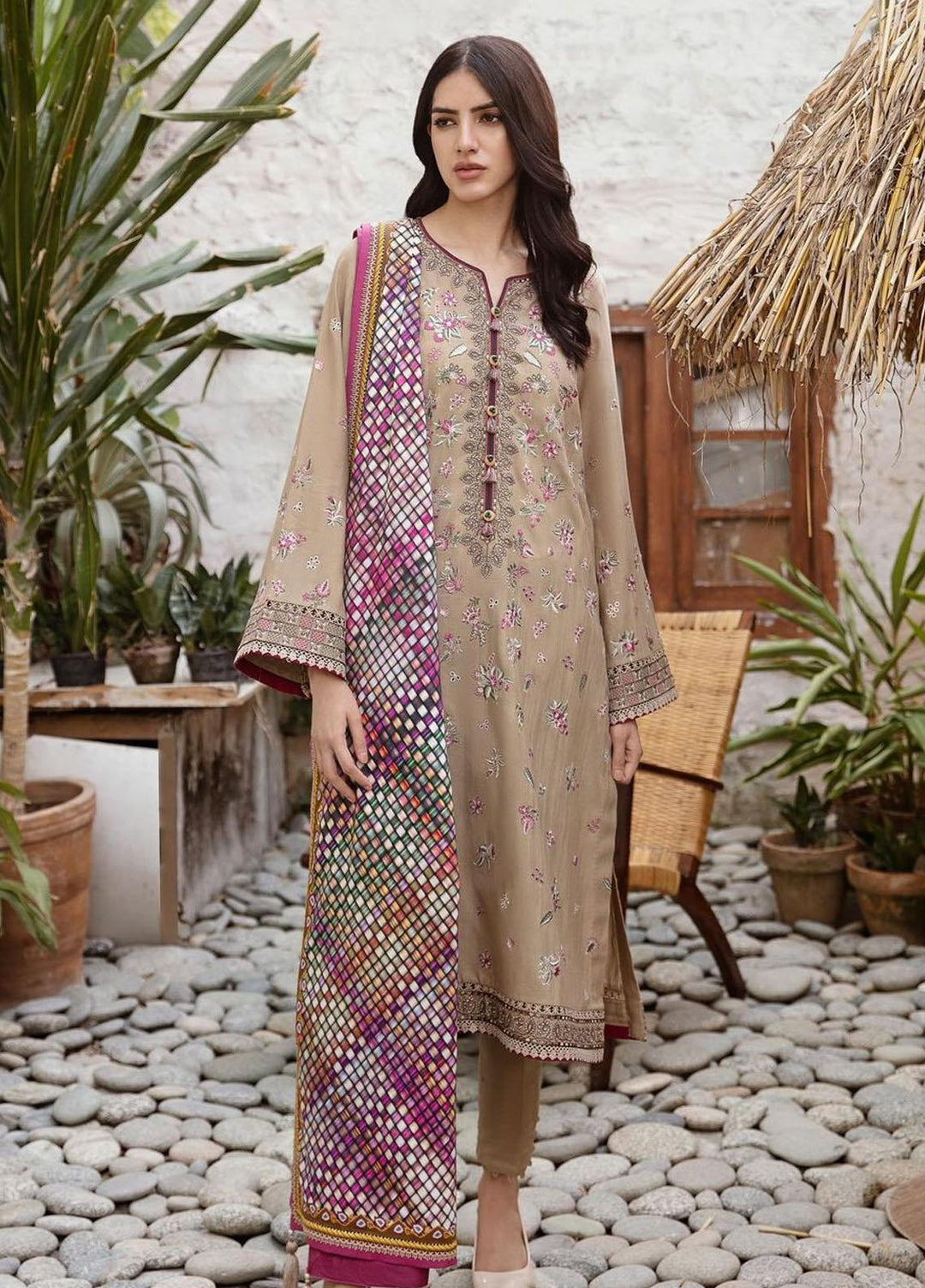 Iris By Jazmin Embroidered Slub Suits Unstitched 3 Piece JZ23IFW D-09 - Winter Collection