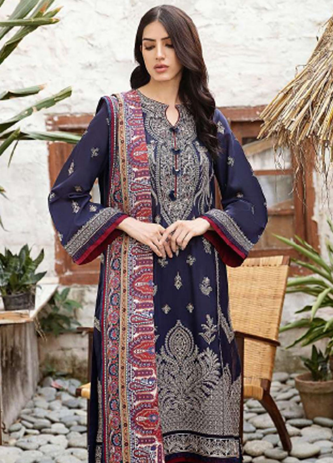 Iris By Jazmin Embroidered Slub Suits Unstitched 3 Piece JZ23IFW D-10 - Winter Collection