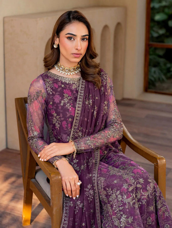 Iris by Zarif Embroidered Net Suits Unstitched 3 Piece ZR25UF ZRI 04 Salvia - Formal Collection