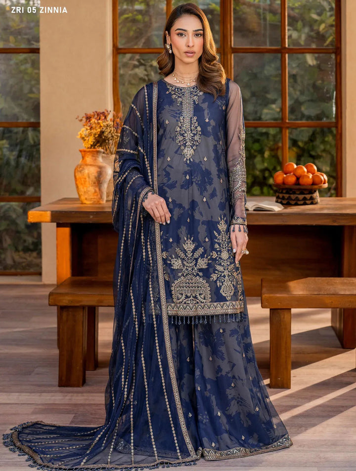 Iris by Zarif Embroidered Net Suits Unstitched 3 Piece ZR25UF ZRI 05 Zinnia - Formal Collection