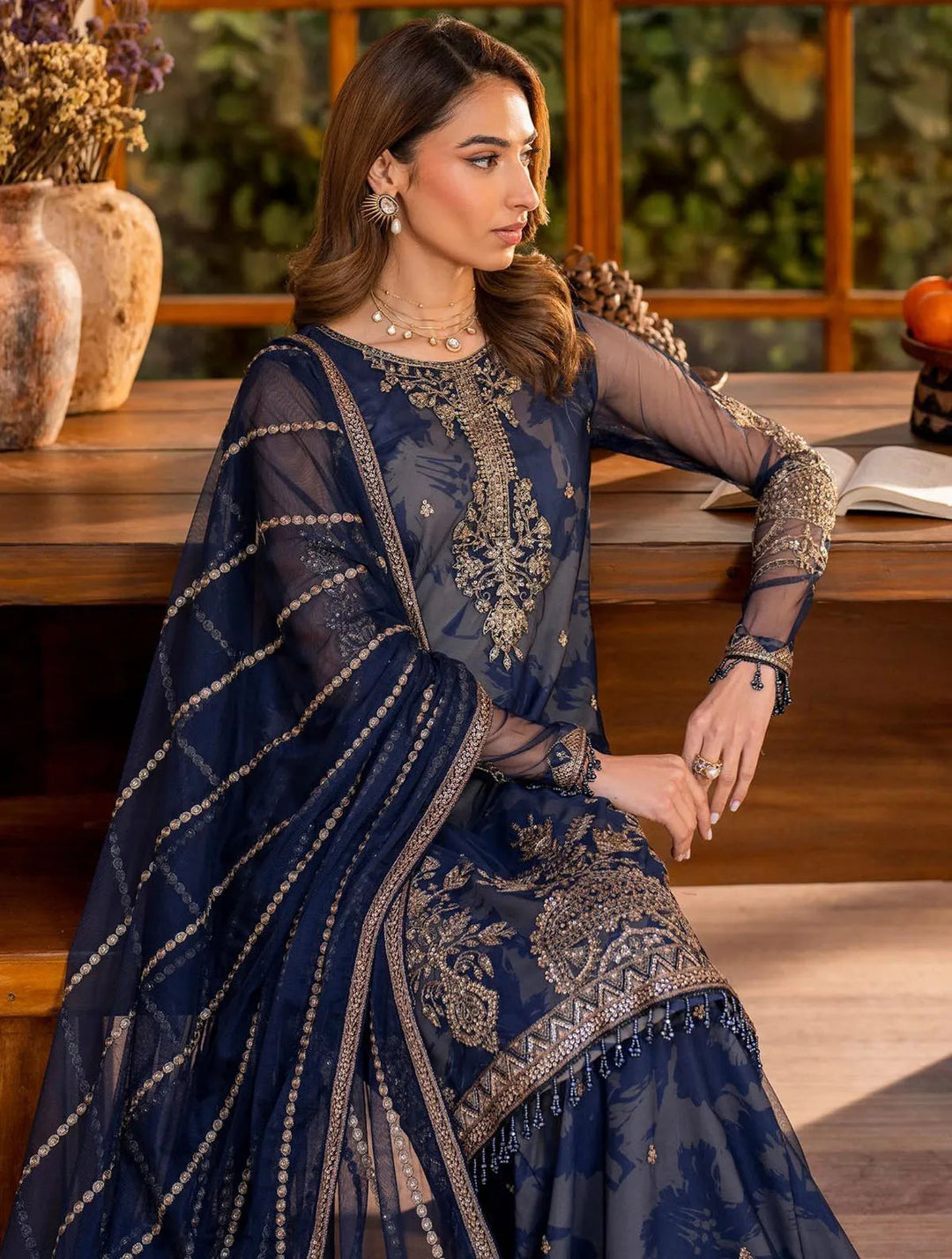 Iris by Zarif Embroidered Net Suits Unstitched 3 Piece ZR25UF ZRI 05 Zinnia - Formal Collection