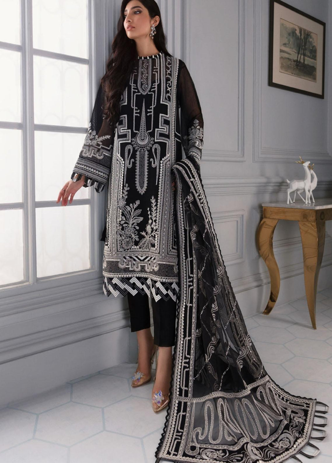 Iris by Jazmin Embroidered Cotton Net Suits Unstitched 3 Piece JZ21IRL D-01 TWILIGHT GLORY - Formals Collection