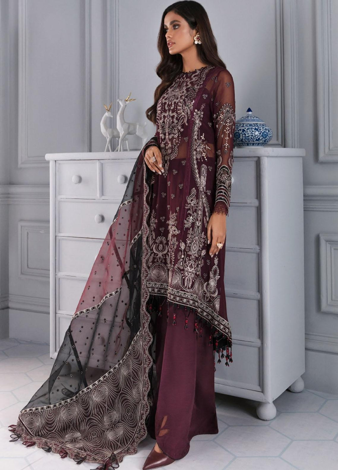 Iris by Jazmin Embroidered Chiffon Suits Unstitched 3 Piece JZ21IRL D-03 LIVIA - Formals Collection