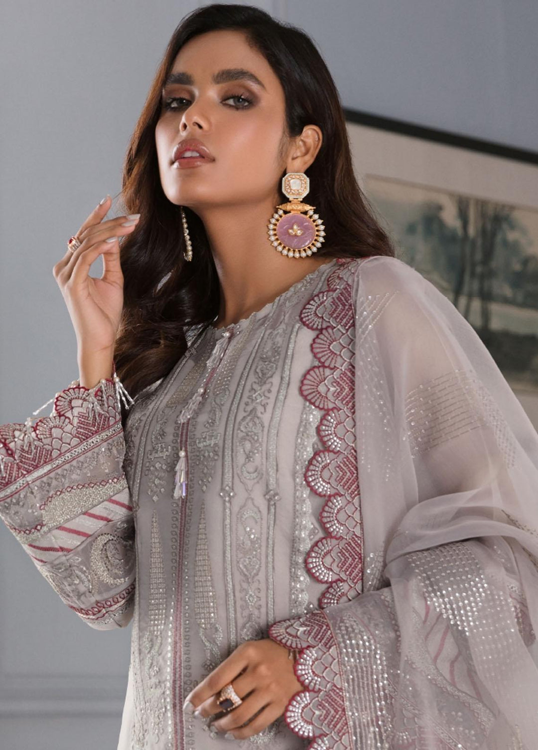 Iris by Jazmin Embroidered Organza Suits Unstitched 3 Piece JZ21IRL D-04 STEELA - Formals Collection