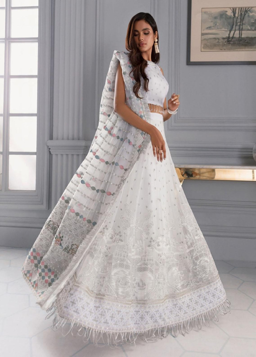 Iris by Jazmin Embroidered Chiffon Suits Unstitched 3 Piece JZ21IRL D-08 ICE WHITE - Formals Collection