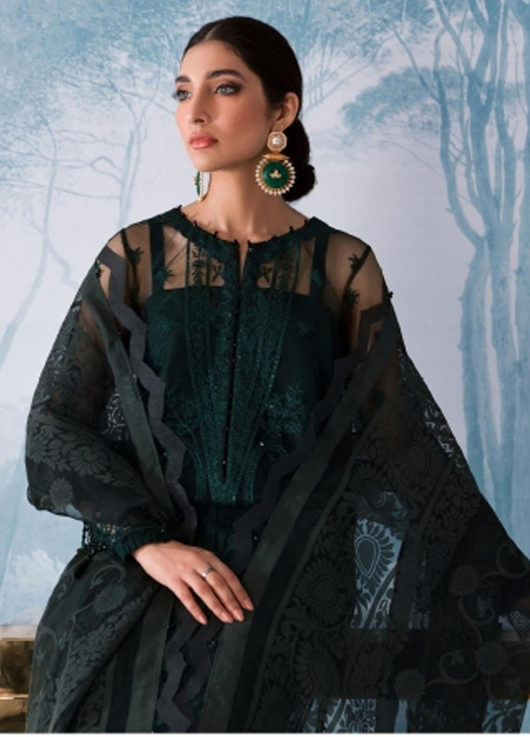 Iris by Jazmin Embroidered Net Suits Unstitched 3 Piece JZ21IRL D-11 GREEN SPARK - Formals Collection