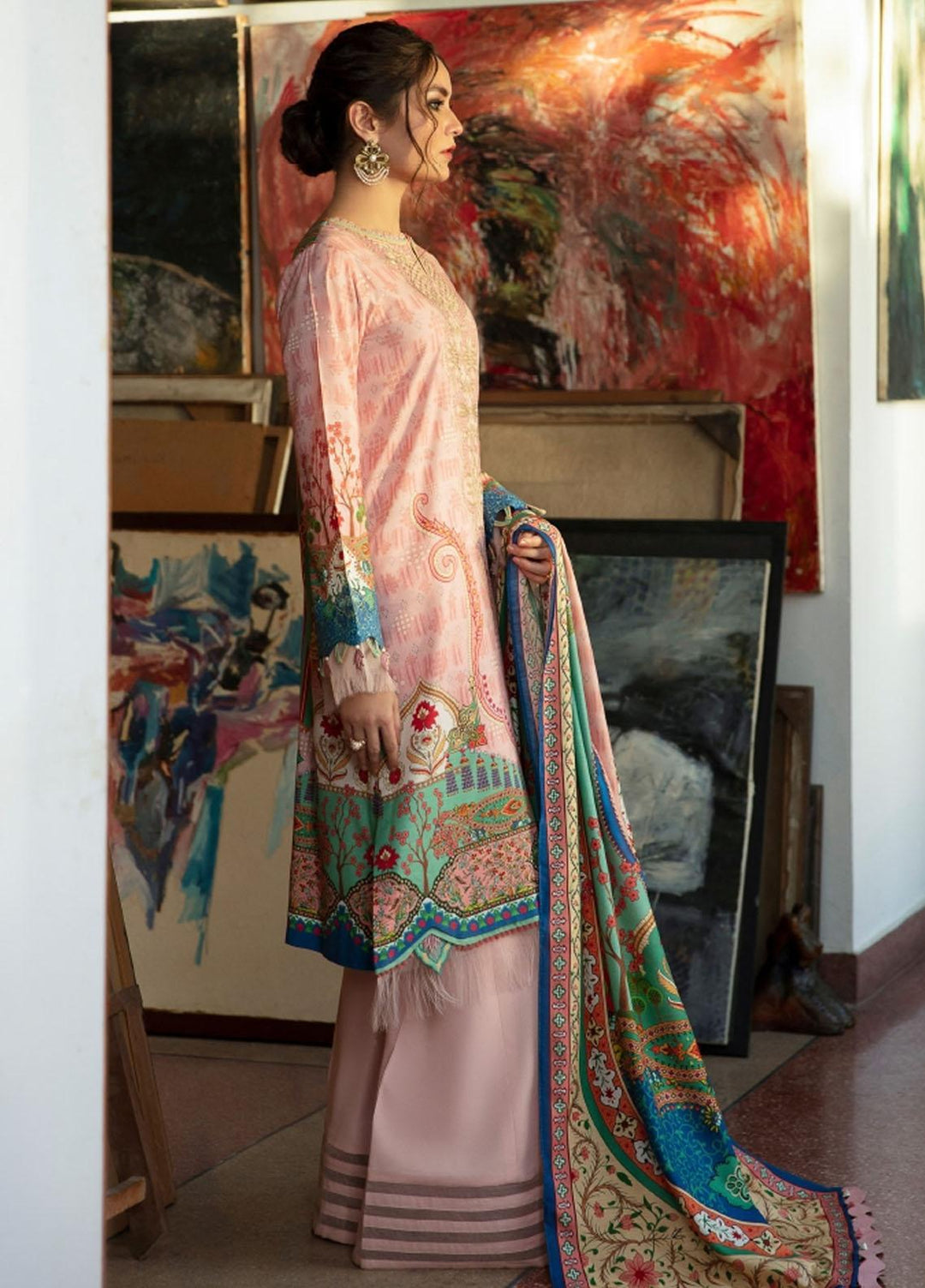 Iris by Jazmin Embroidered Viscose Slub Khaddar Suits Unstitched 3 Piece JZ21IV D10 PINK ISLAND - Winter Collection