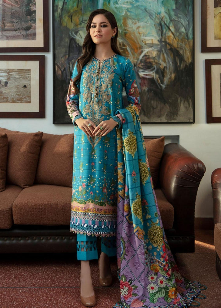 Iris by Jazmin Embroidered Viscose Slub Khaddar Suits Unstitched 3 Piece JZ21IV D3 BLUE OASIS - Winter Collection