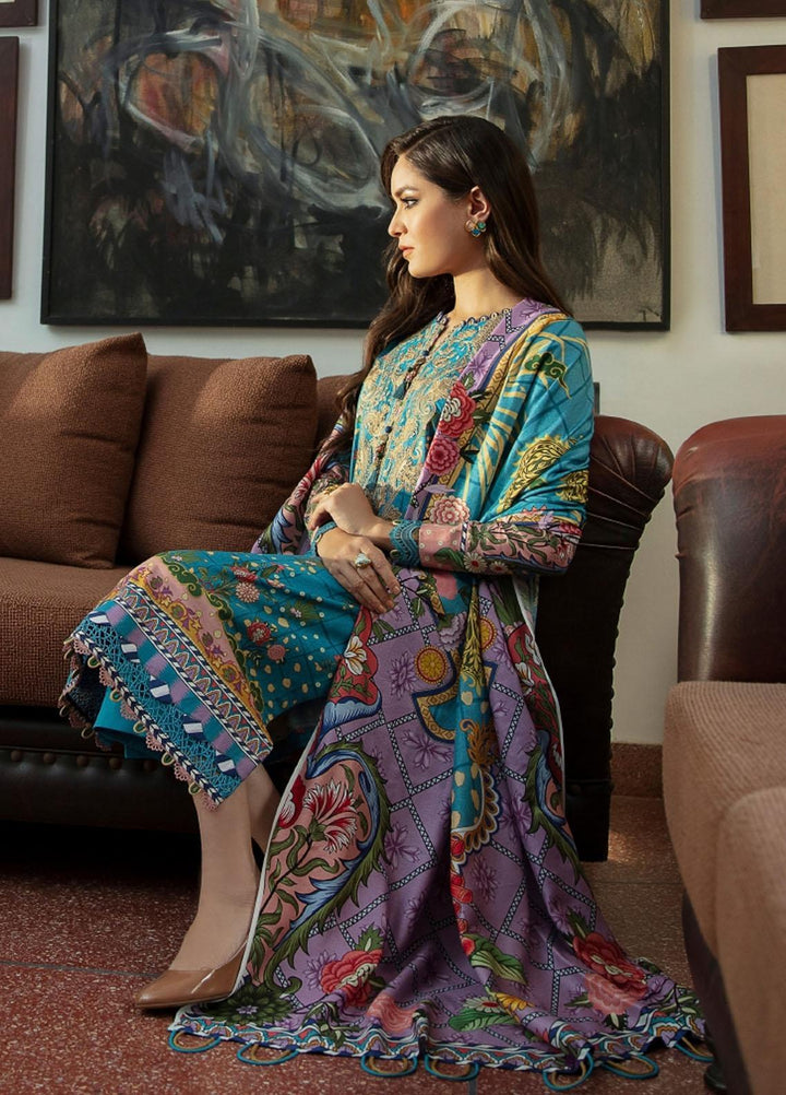 Iris by Jazmin Embroidered Viscose Slub Khaddar Suits Unstitched 3 Piece JZ21IV D3 BLUE OASIS - Winter Collection