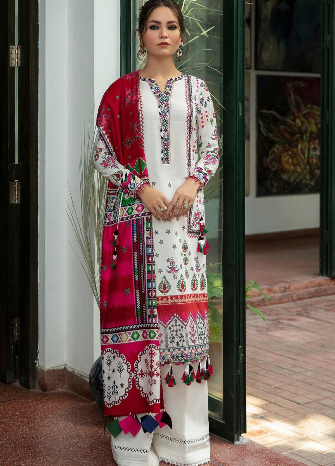 Iris by Jazmin Embroidered Viscose Slub Khaddar Suits Unstitched 3 Piece JZ21IV D5 WHITE DEW - Winter Collection