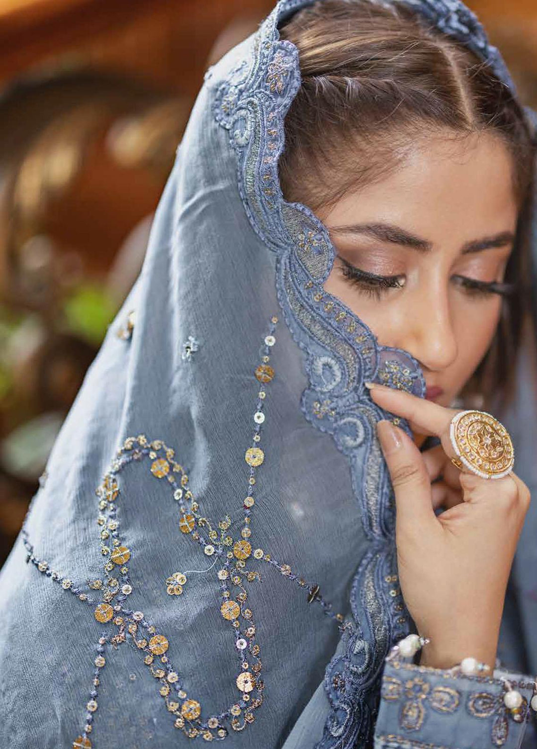Ishq Aatish by Emaan Adeel Embroidered Chiffon Suits Unstitched 3 Piece EA23IA AT-04 - Luxury Collection