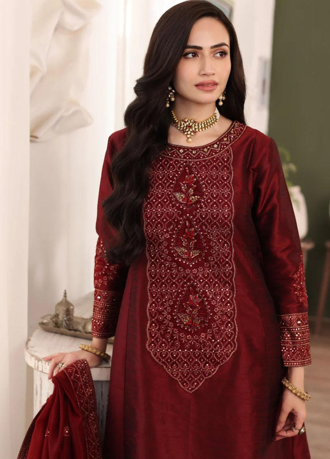 Mohagni Pret Embroidered Raw Silk 3 Piece Suit SMGS-02 ULFAT