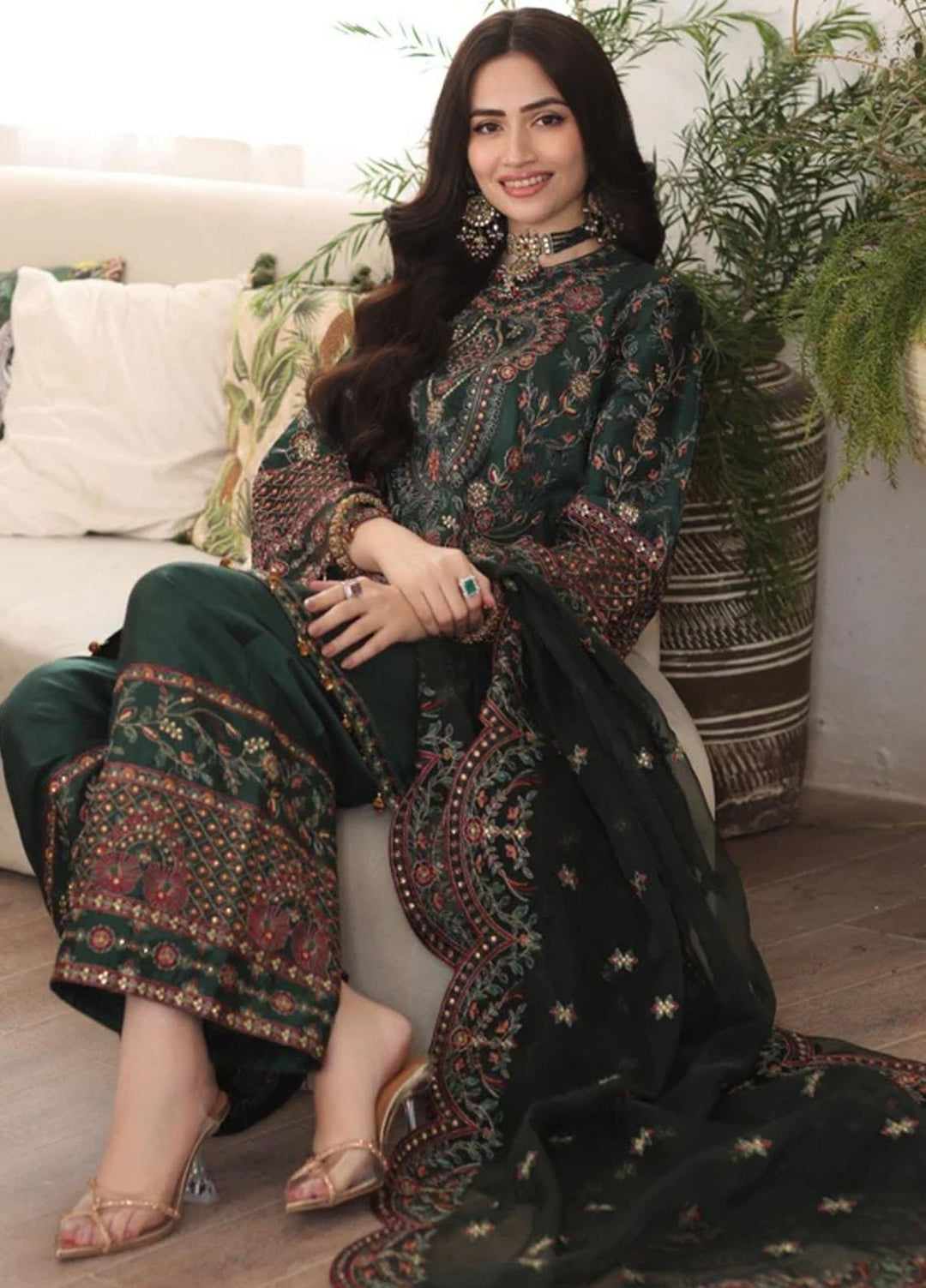 Ishq Aatish By Mohagni Embroidered Raw Silk Suits Unstitched 3 Piece MG23IA MGS-05 Amber - Luxury Collection