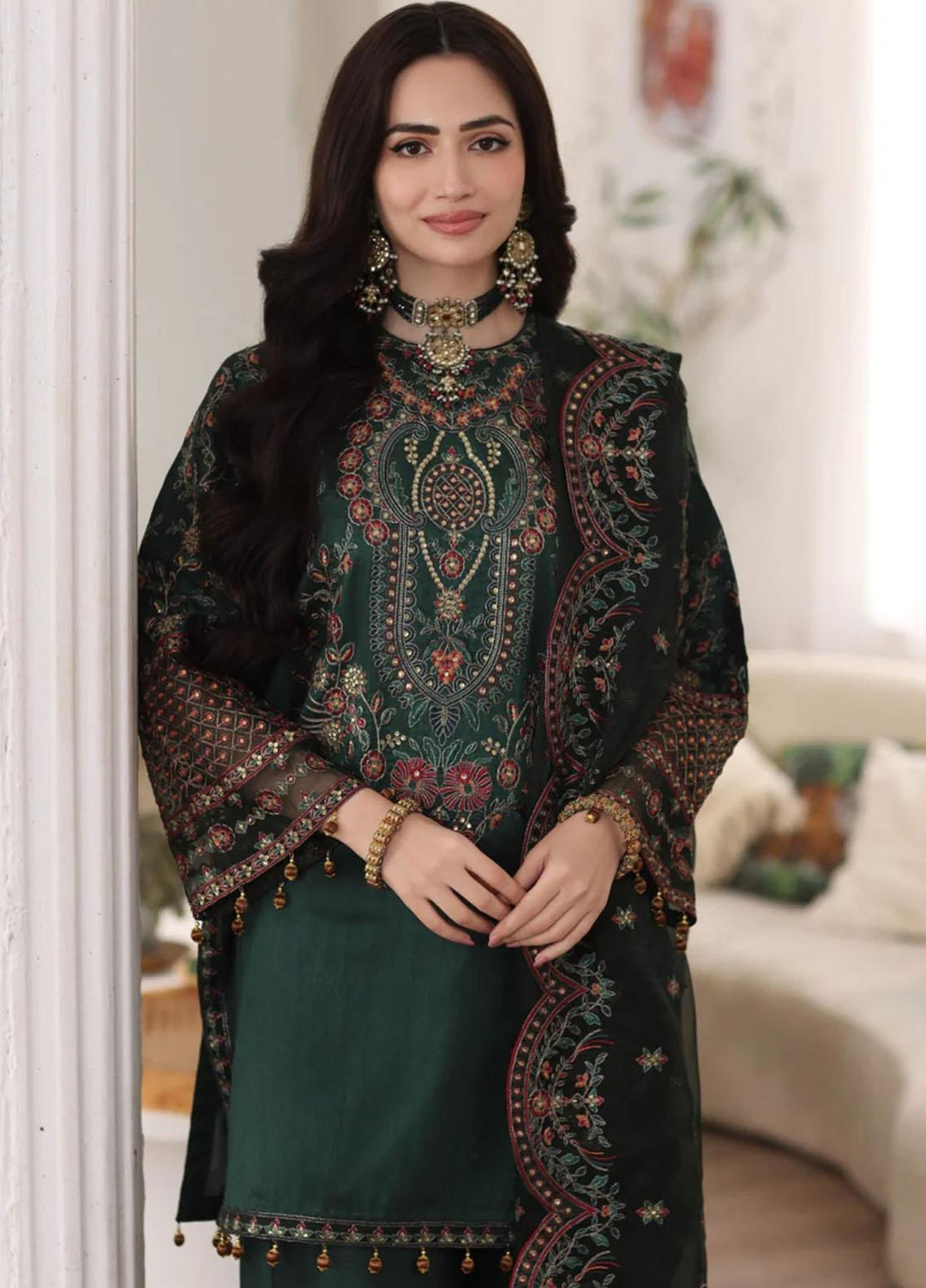 Ishq Aatish By Mohagni Embroidered Raw Silk Suits Unstitched 3 Piece MG23IA MGS-05 Amber - Luxury Collection