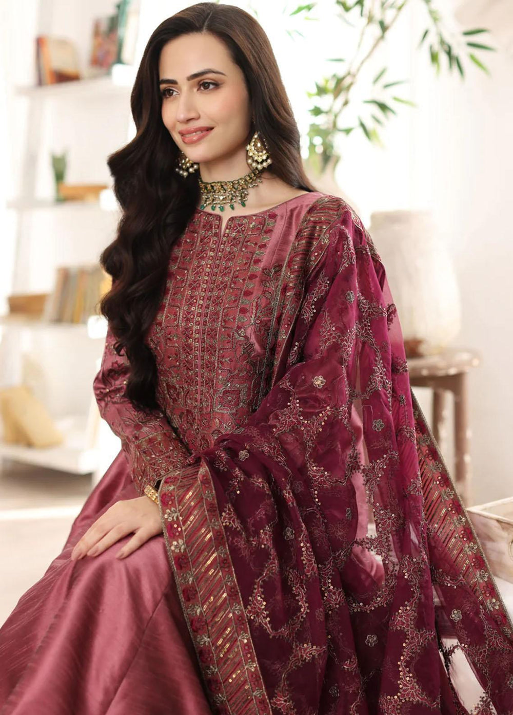 Mohagni Pret Embroidered Raw Silk 3 Piece Suit SMGS-07 RESHAM