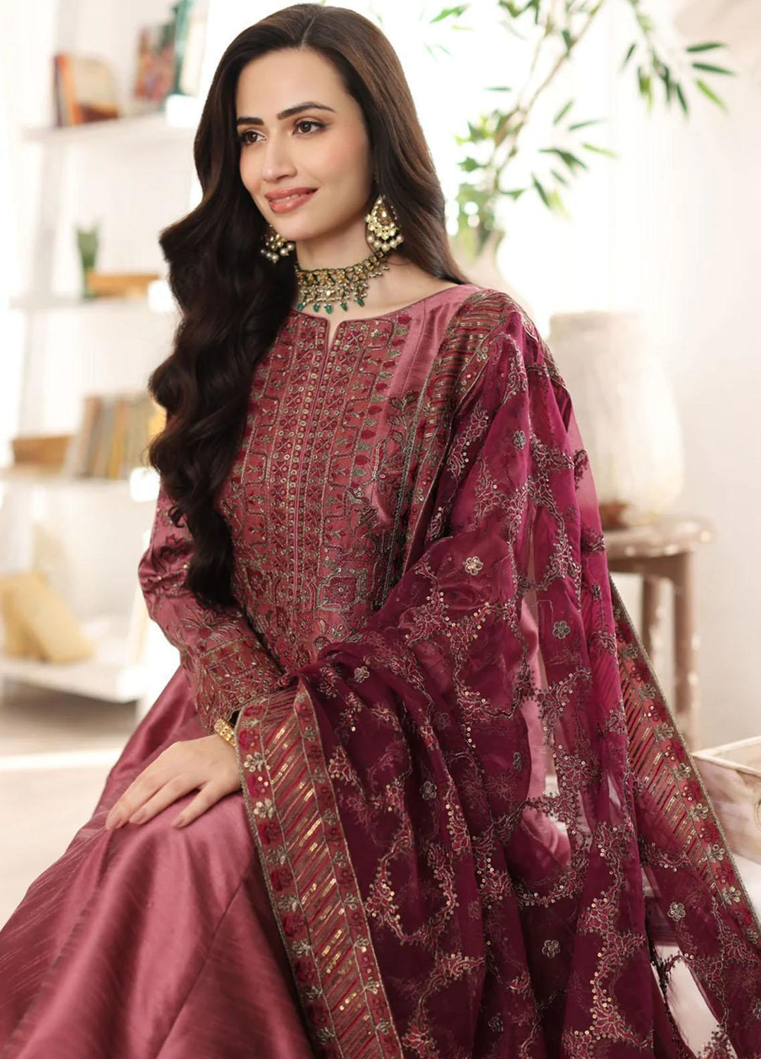 Mohagni Pret Embroidered Raw Silk 3 Piece Suit SMGS-07 RESHAM