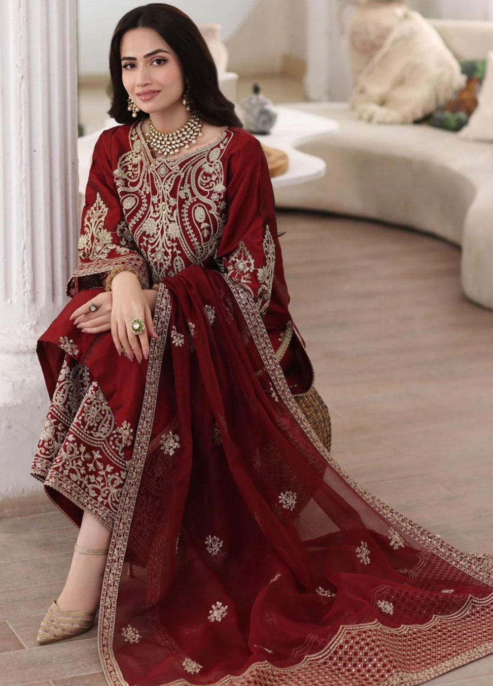 Mohagni Pret Embroidered Raw Silk 3 Piece Suit SMGS-08 ANARKALI
