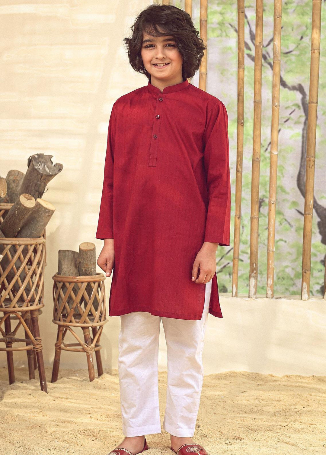 Istor Jacquard Formal Kurta for Kids - Mahroon IST-100