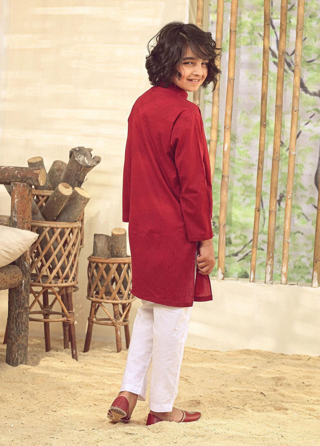 Istor Jacquard Formal Kurta for Kids - Mahroon IST-100