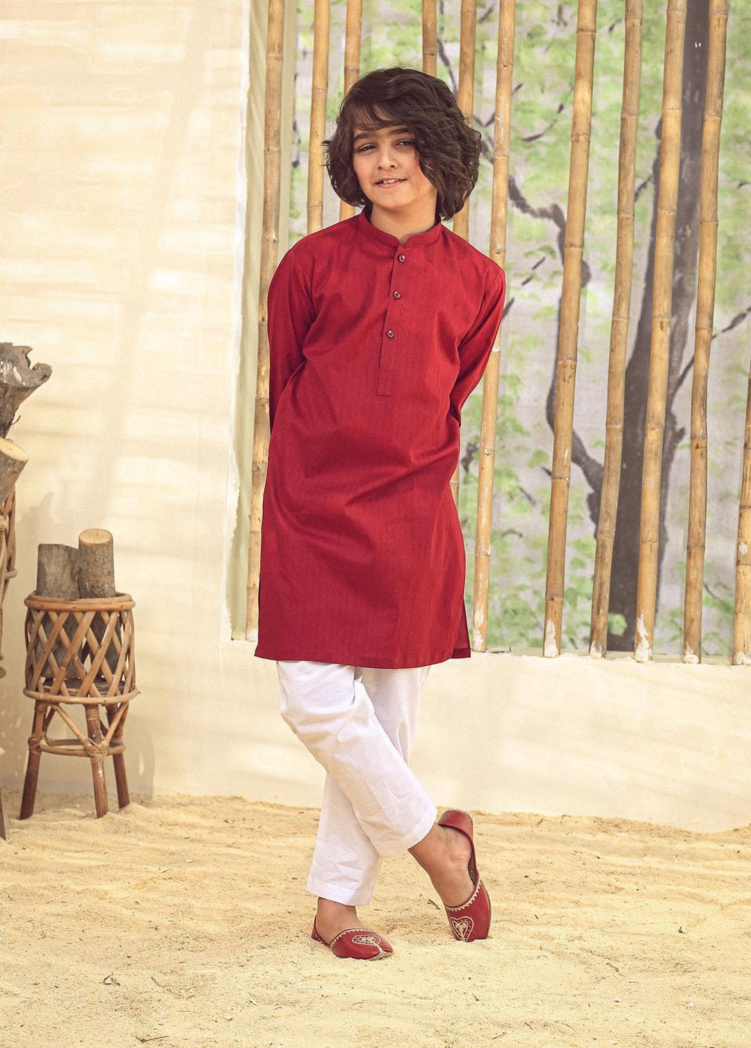 Istor Jacquard Formal Kurta for Kids - Mahroon IST-100