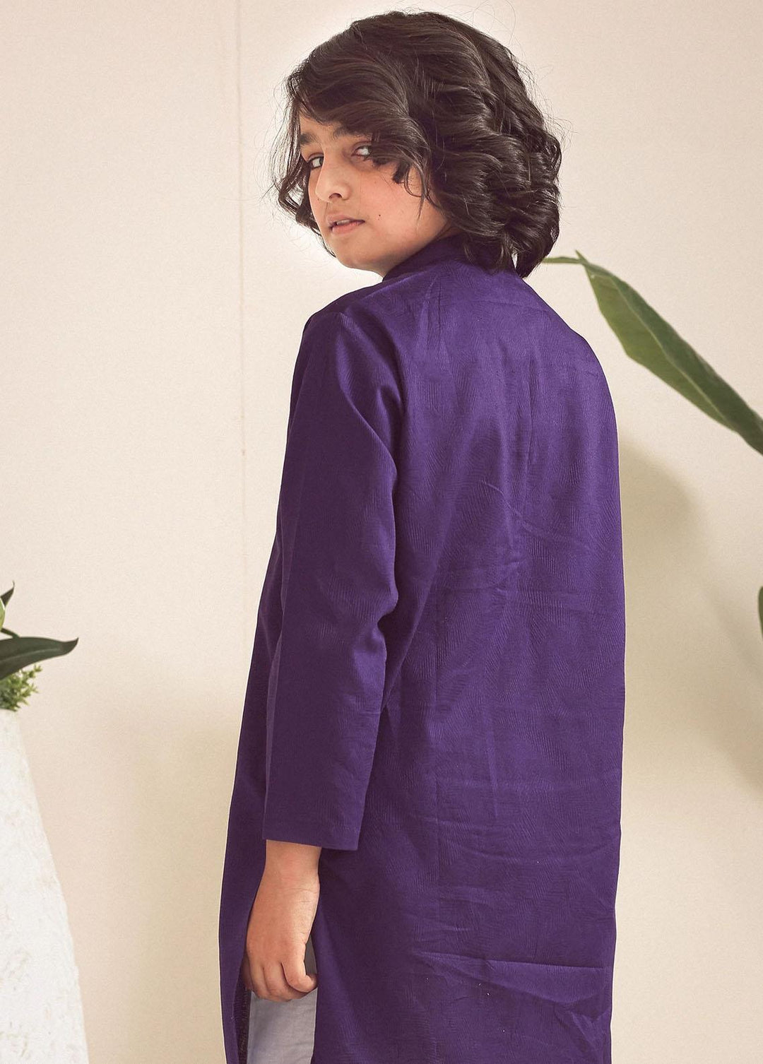 Istor Jacquard Formal Kids Kurta - Plum IST-101