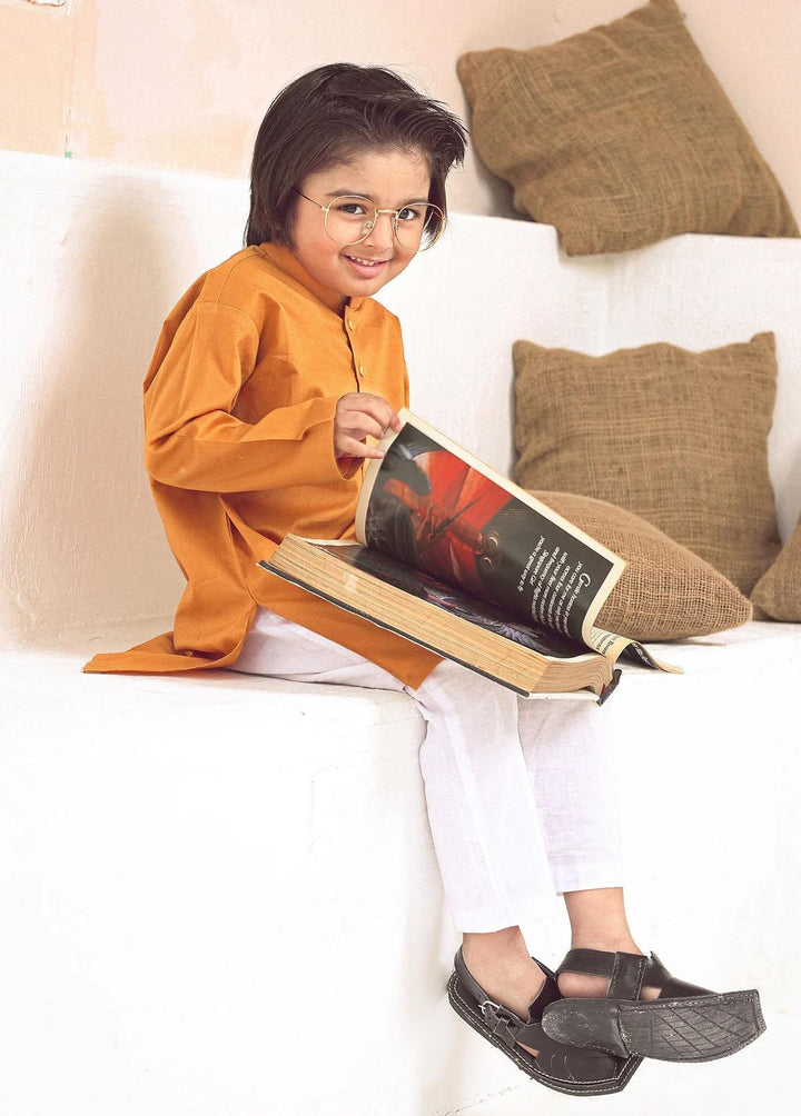 Istor Jacquard Formal Kurta for Kids - Orange IST-102
