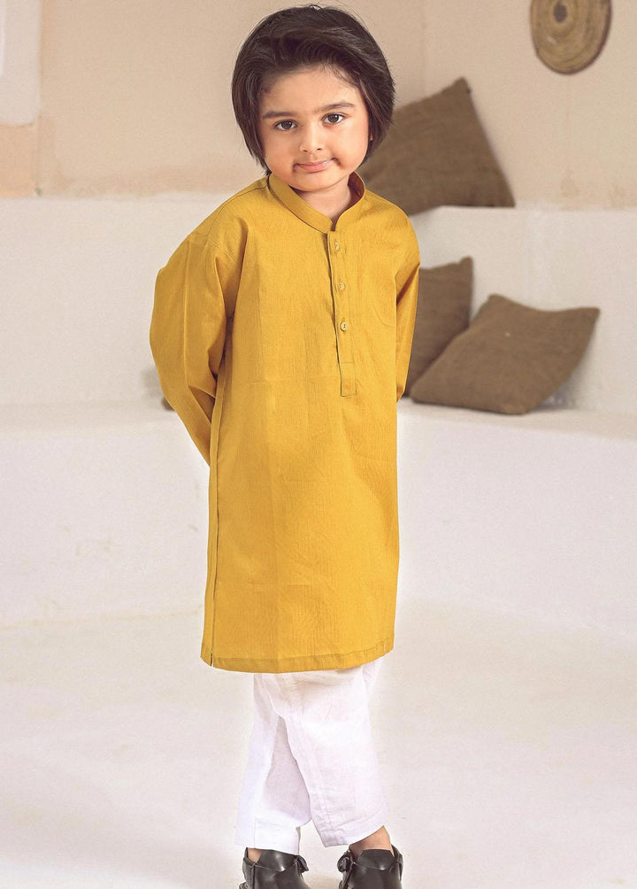 Istor Jacquard Formal Kurta for Kids - Yellow IST-104
