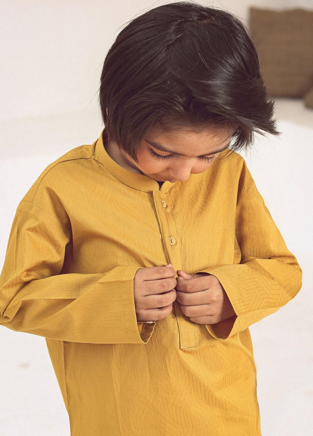 Istor Jacquard Formal Kurta for Kids - Yellow IST-104