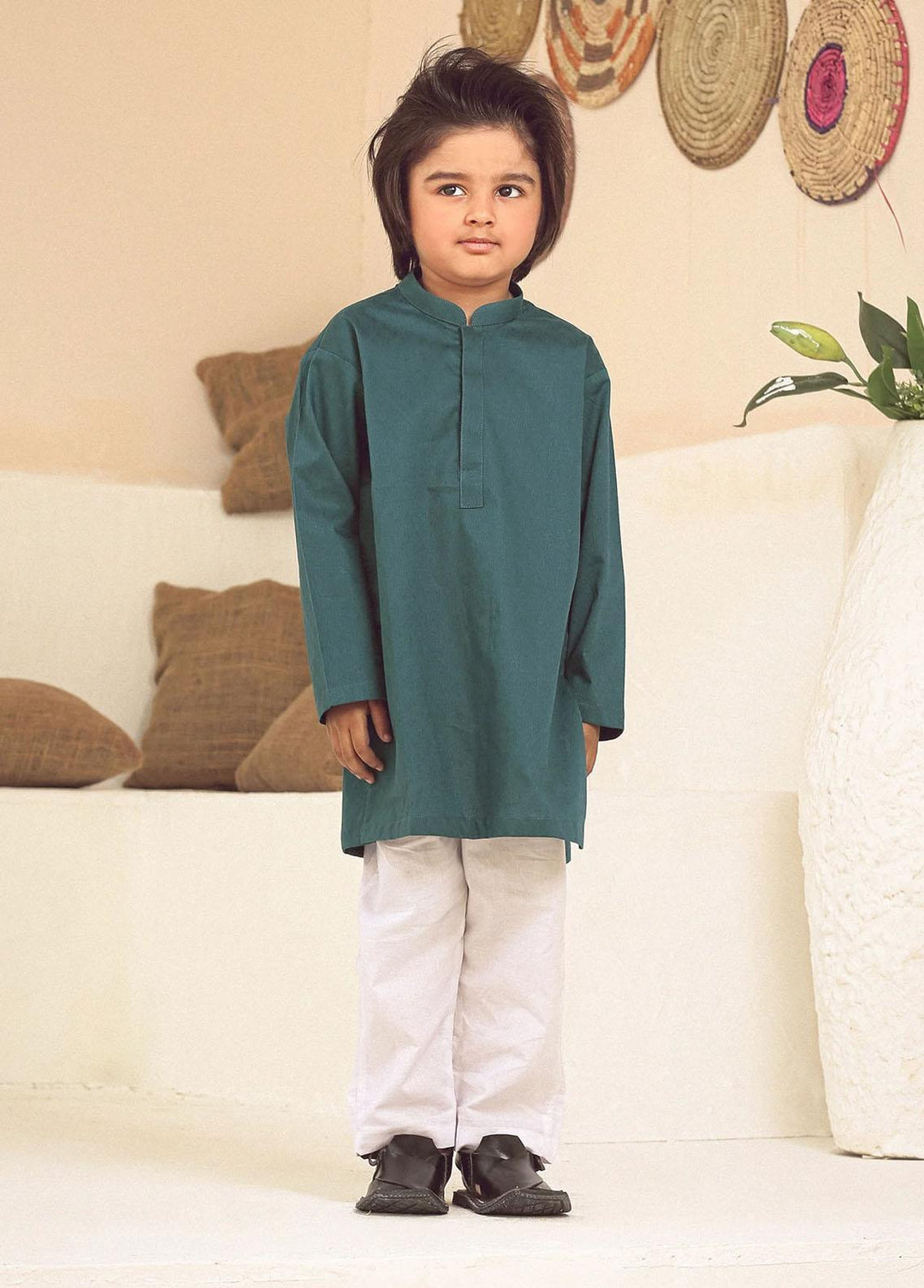 Istor Jacquard Formal Kids Kurta - Green IST-105