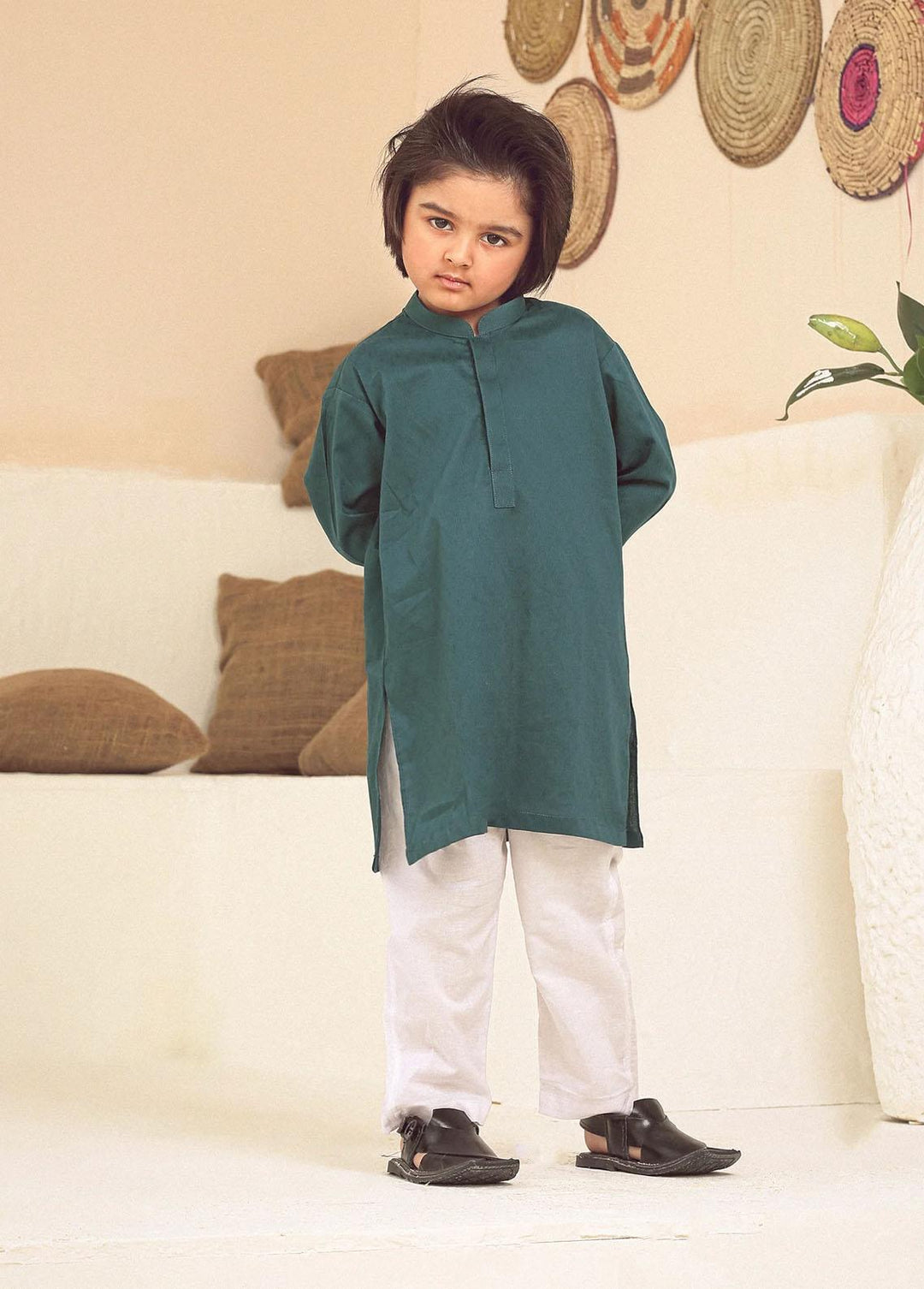 Istor Jacquard Formal Kids Kurta - Green IST-105