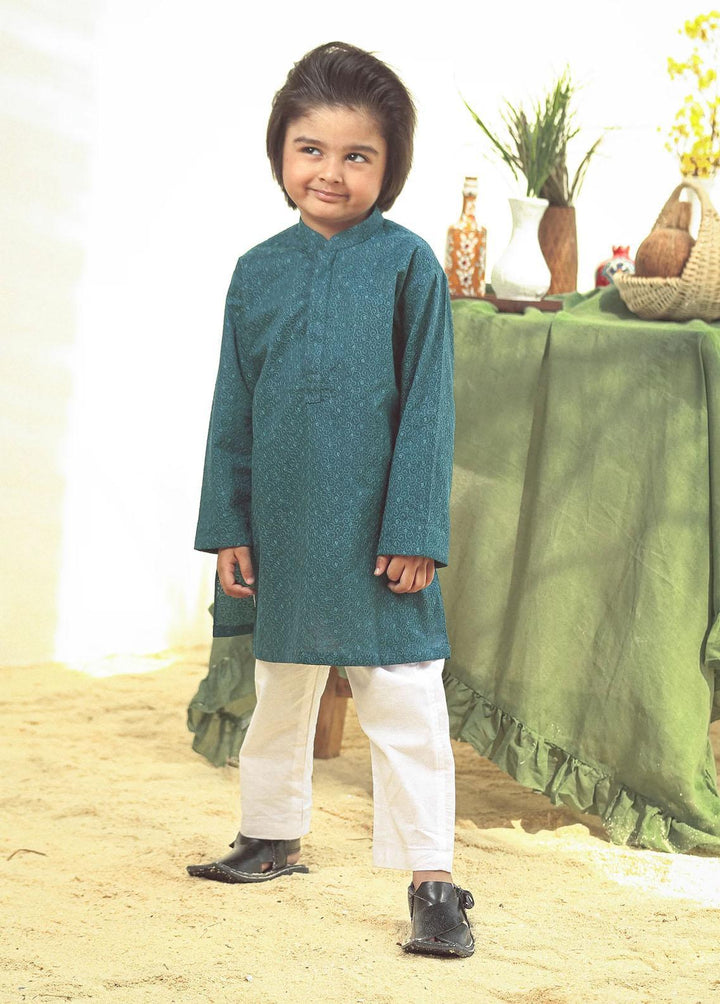 Istor Schiffli Formal Kurta for Kids - Green IST-98
