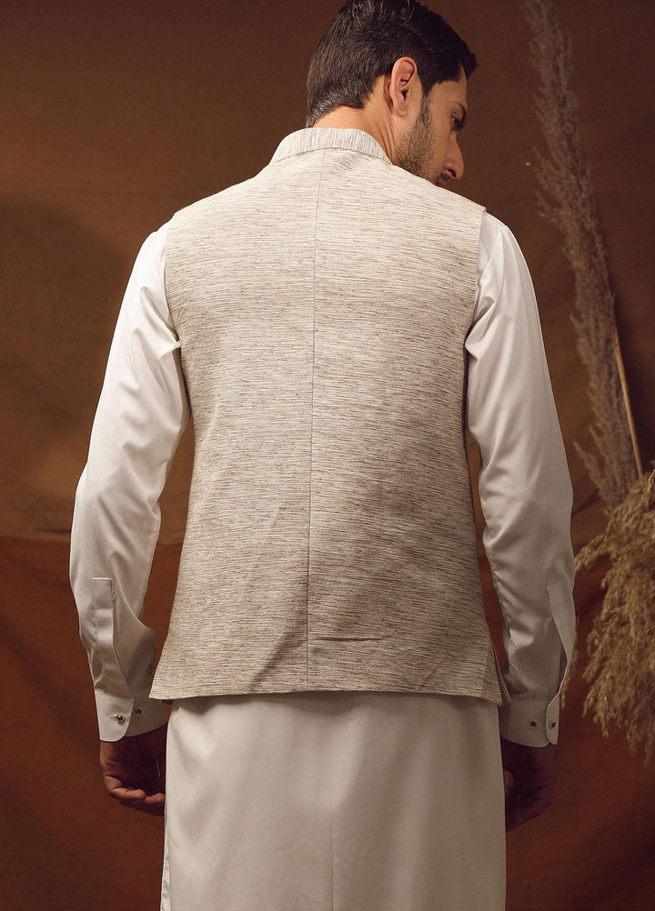 Istor Cotton Formal Waistcoat for Men -  IST-63 Hand Made Khaddar Off White