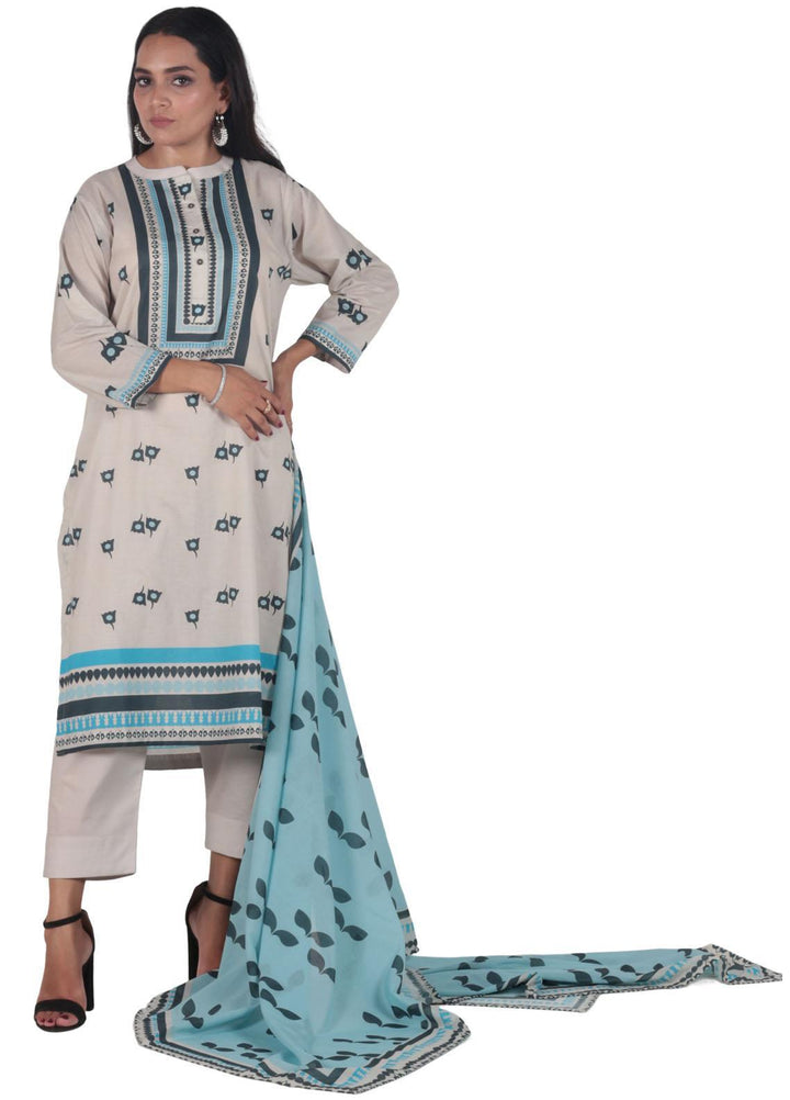 Vibgyor Fashion Pret Printed Lawn 3 Piece Suit D12-C2-23 ZADE ASH WHITE