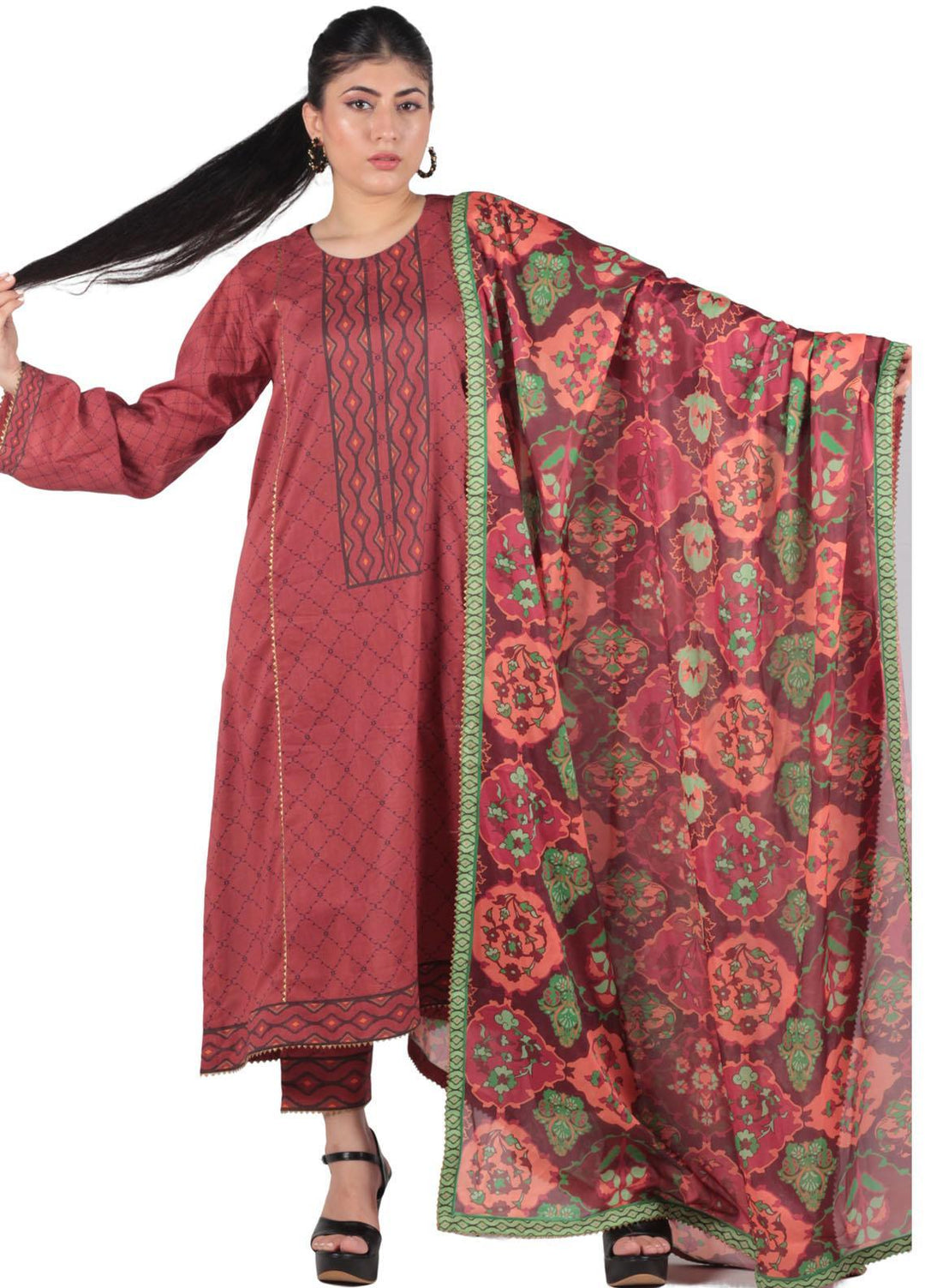 Vibgyor Fashion Pret Printed Lawn 3 Piece Suit D3-C1-23S ELAYA RED