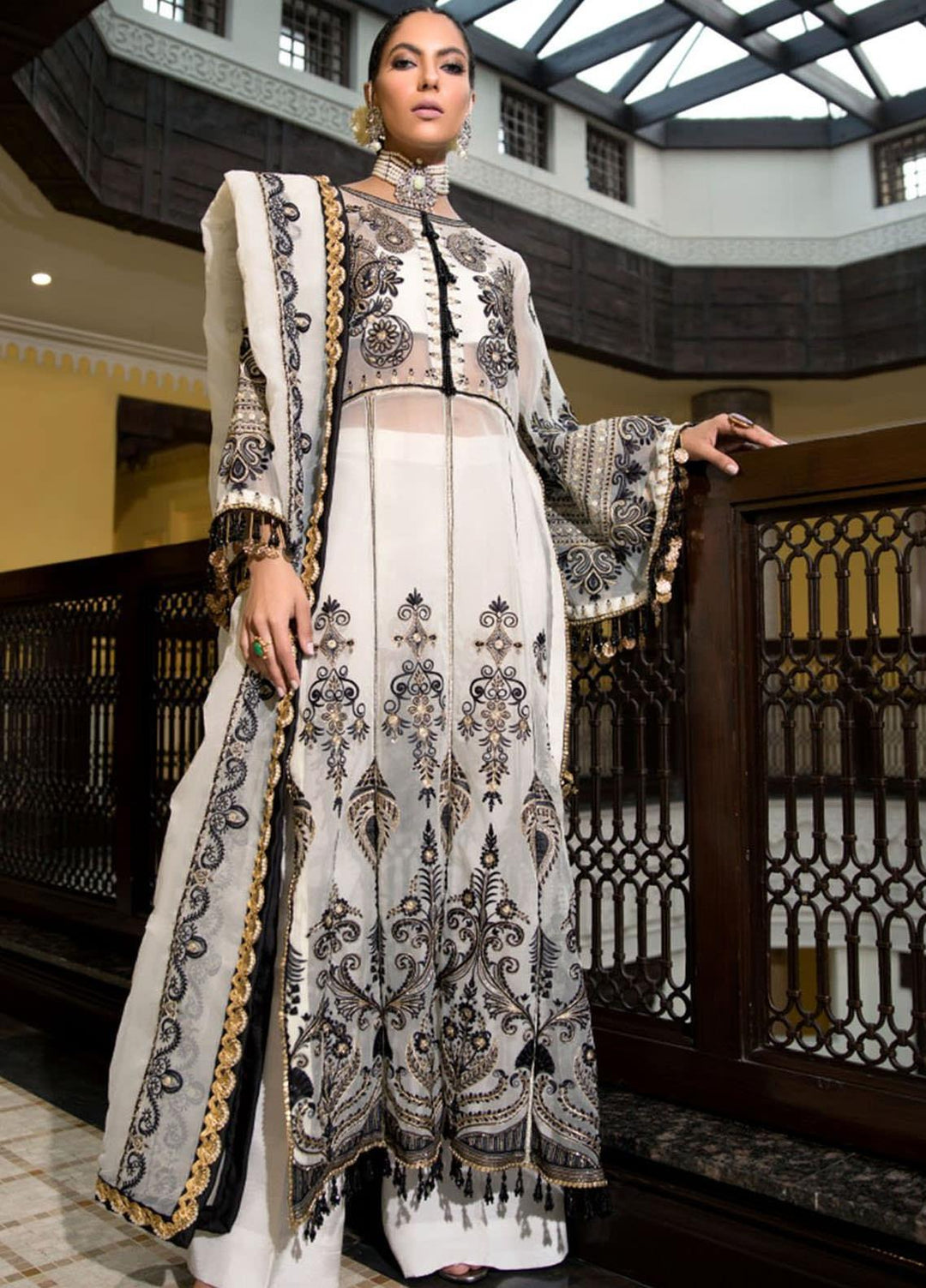 Ittehad Textiles Embroidered Organza Suits Unstitched 3 Piece IT21CH 02 WC-DAINTY IVORY - Festive Collection