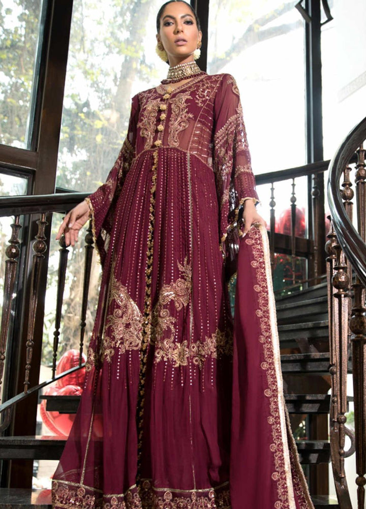 Ittehad Textiles Embroidered Chiffon Suits Unstitched 3 Piece IT21CH 05 WC-BORGUNDY SIENNA - Festive Collection