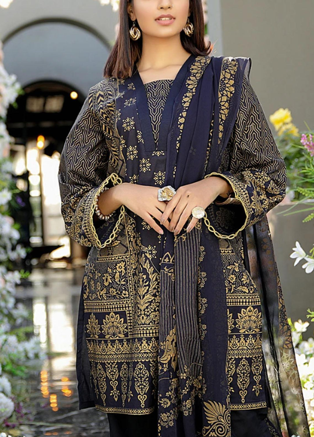 Ittehad Textiles Printed Lawn Stitched 3 Piece DL-SM21-22 Navy