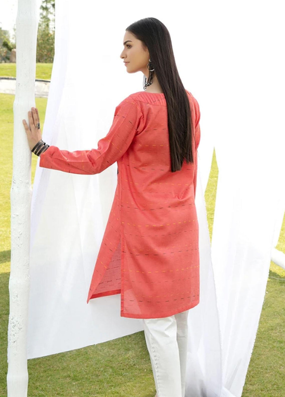 Ittehad Textiles Printed Jacquard Stitched Kurties JQ-SM21-78 Orange