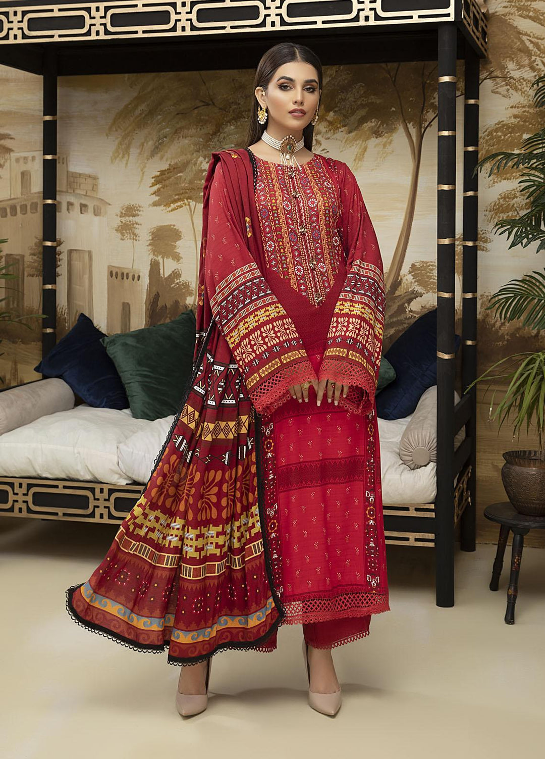 Ittehad Textiles Printed Linen Suits Unstitched 3 Piece IT21FW VERMILLION - Winter Collection