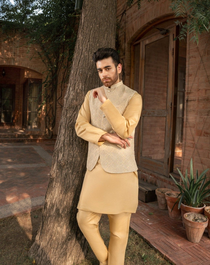 Muraqsh Ready To Wear Solids Silk Men Raw Silk Kurta Trouser AA-RSKT-BW - Winter Collection