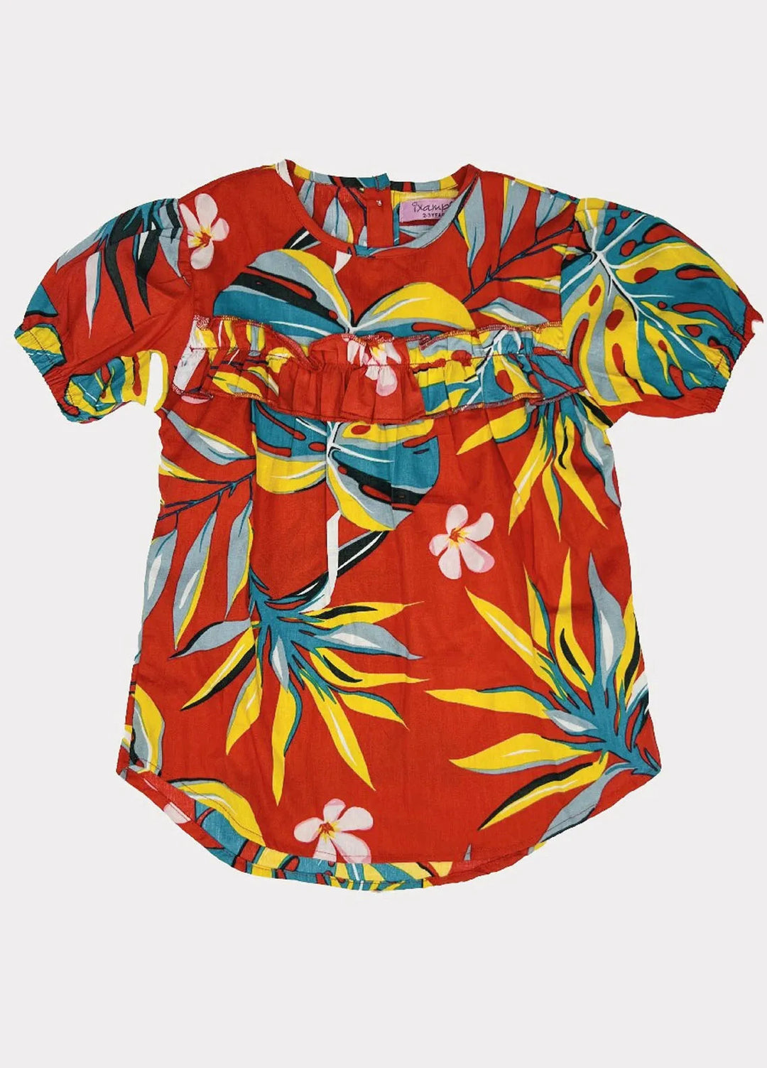 Ixample Pret Printed Cotton Girls Red Floral Top