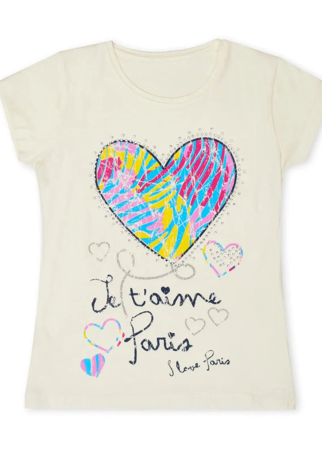 Ixample Pret Printed Cotton Jersey White Heart Studded Tee