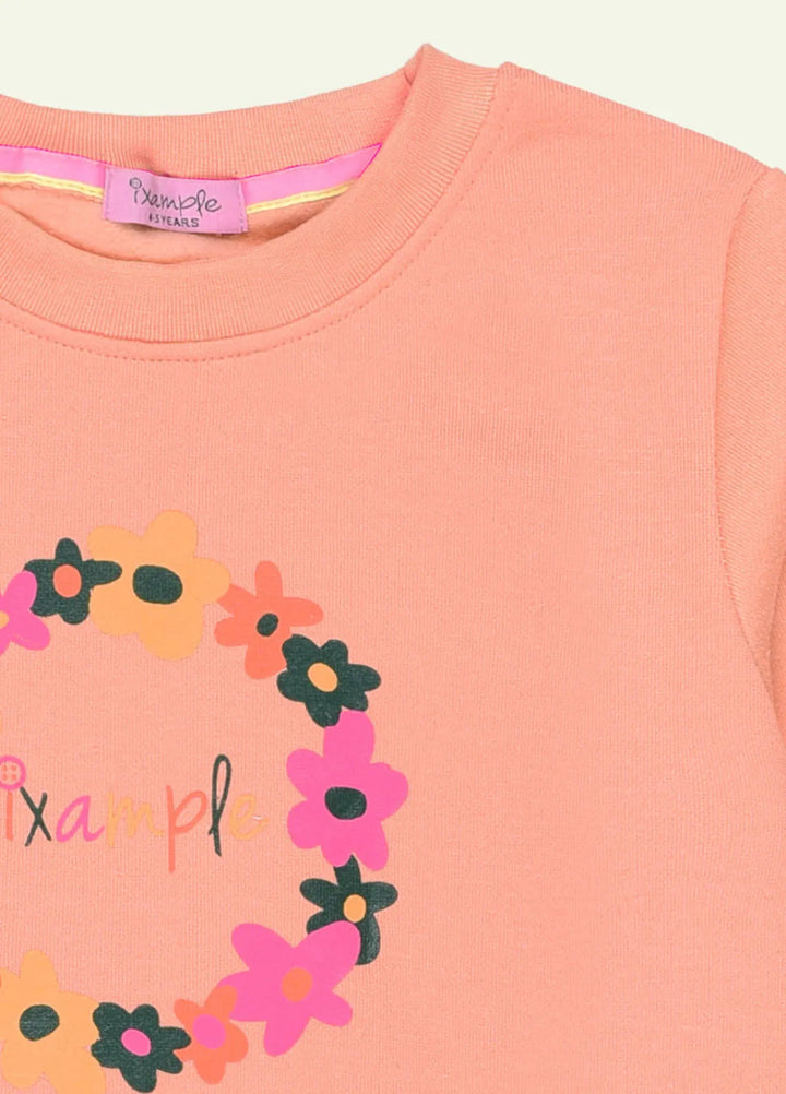 Ixample Printed Fleece Sweatshirt Peach